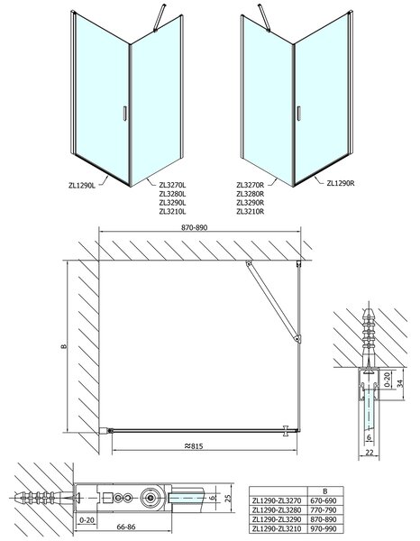 Polysan Polysan, Zoom Line obdélníková sprchová zástěna 900x800mm L/P varianta, ZL1290ZL3280