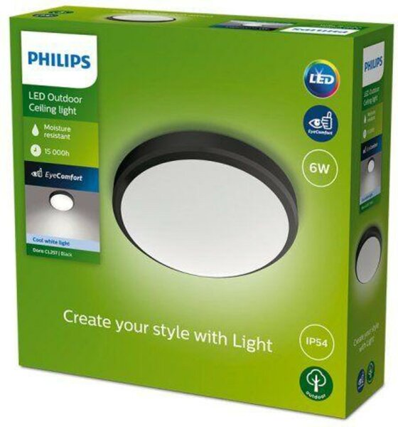 Philips DORIS venkovní přisazené LED svítidlo 1x6W 600lm 4000K 22cm IP54, černé