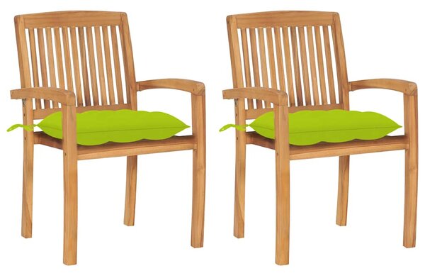 Zahradní židle 2 ks jasně zelené podušky masivní teak 3063278