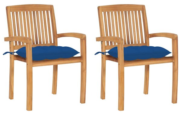 Zahradní židle 2 ks modré podušky masivní teak 3063277