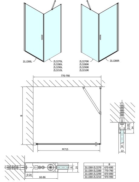 Polysan Polysan, Zoom Line čtvercová sprchová zástěna 800x800mm L/P varianta, ZL1280ZL3280