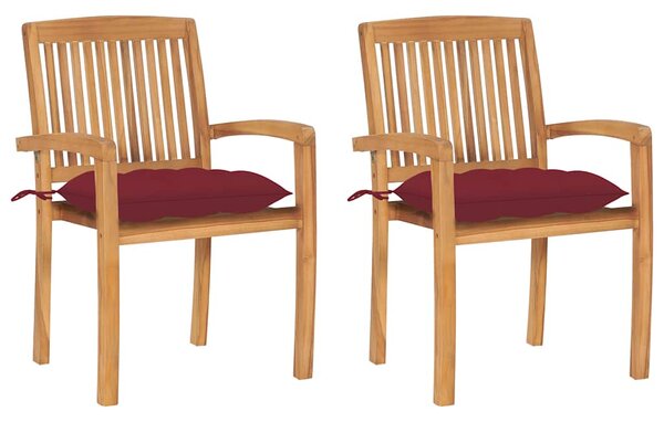 Zahradní židle 2 ks vínové podušky masivní teak 3063276