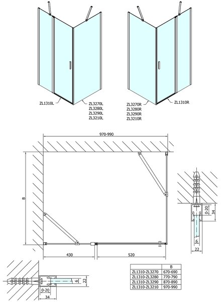 Polysan Polysan, Zoom Line obdélníková sprchová zástěna 1000x800mm L/P varianta, ZL1310ZL3280