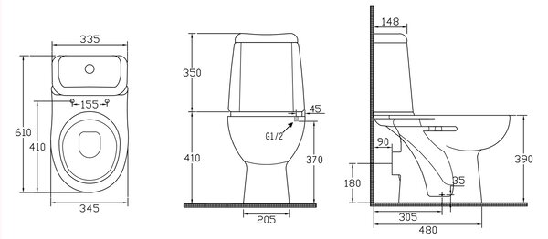 Aqualine Aqualine, RIGA WC kombi, zadní odpad, splachovací mechanismus, RG601