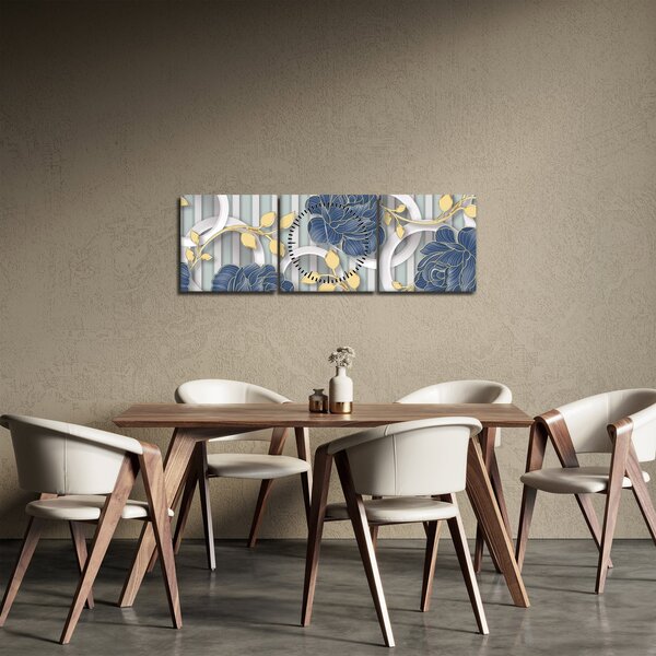 Obraz - Růže a kruhy (s hodinami) (90x30 cm)