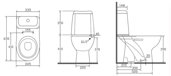 Aqualine Aqualine, RIGA WC kombi, spodní odpad, splachovací mechanismus, RG801