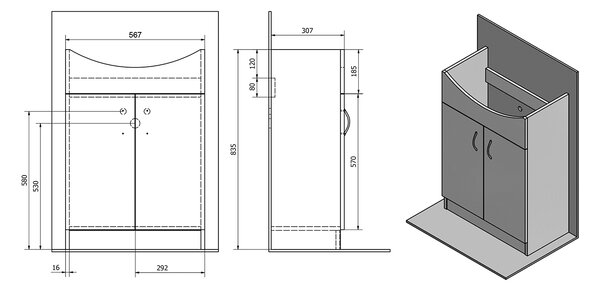 Aqualine Aqualine, SIMPLEX ECO 60 umyvadlová skříňka 58,5x83,5x30,7cm, SIME600
