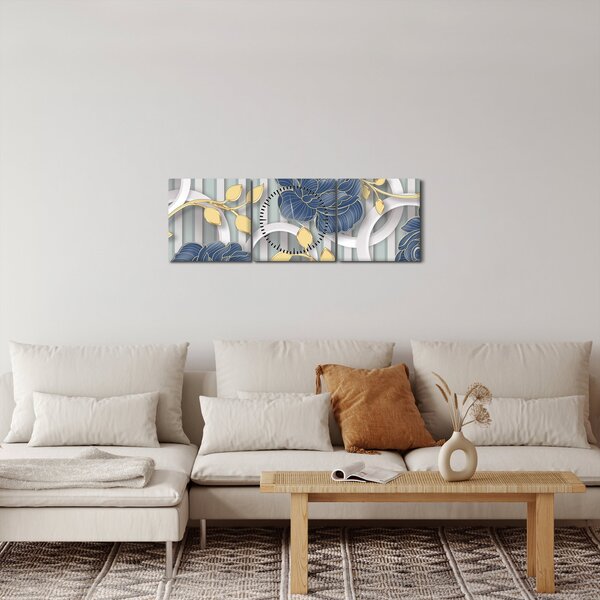 Obraz - Růže a kruhy (s hodinami) (90x30 cm)