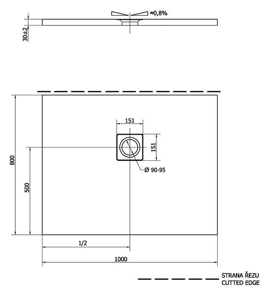 Polysan Polysan, FLEXIA sprchová vanička z litého mramoru s možností úpravy rozměru 100x80x3cm, 72926