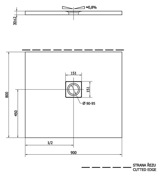 Polysan Polysan, FLEXIA sprchová vanička z litého mramoru s možností úpravy rozměru 90x80x3cm, 72927
