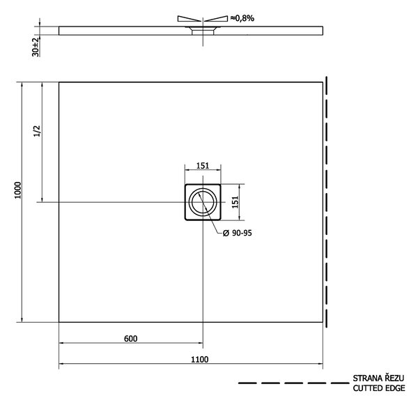 Polysan Polysan, FLEXIA sprchová vanička z litého mramoru s možností úpravy rozměru 110x100x3cm, 72922