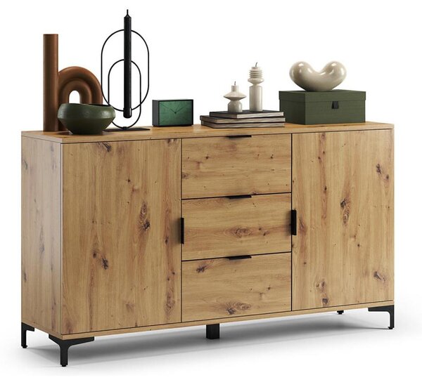 Komoda se zásuvkami a dvířky LORA 150x85x40 cm dub artisan
