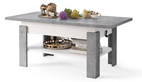 Rozkládací konferenční se zvedací deskou ROY 130/170x65 cm šedá beton/bílá