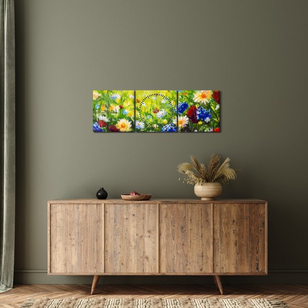 Obraz divokých květin (s hodinami) (90x30 cm)
