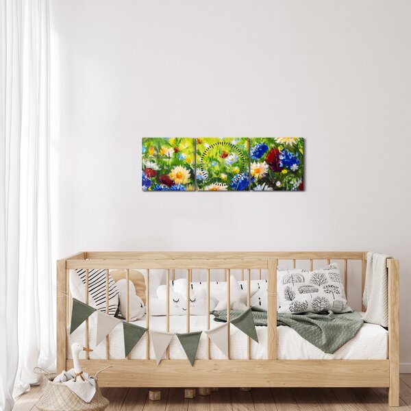 Obraz divokých květin (s hodinami) (90x30 cm)