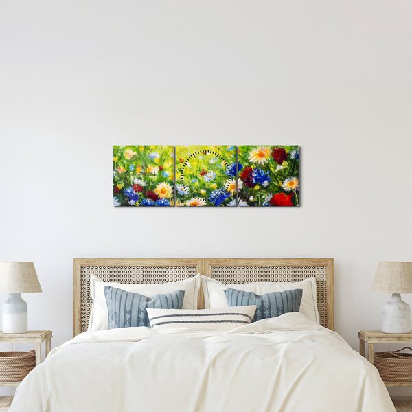 Obraz divokých květin (s hodinami) (90x30 cm)