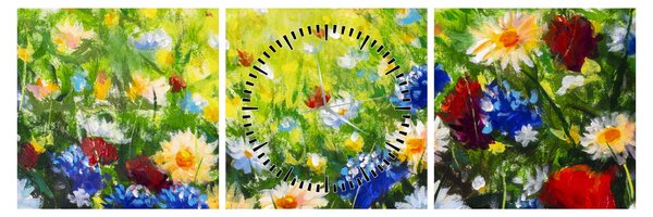 Obraz divokých květin (s hodinami) (90x30 cm)