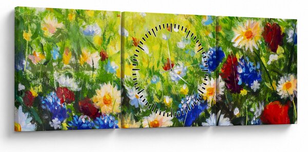 Obraz divokých květin (s hodinami) (90x30 cm)