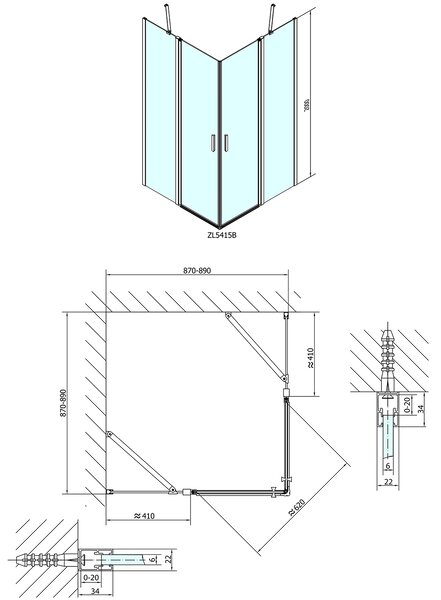 Polysan Polysan, ZOOM LINE BLACK čtvercová sprchová zástěna 900x900mm, čiré sklo, ZL5415B