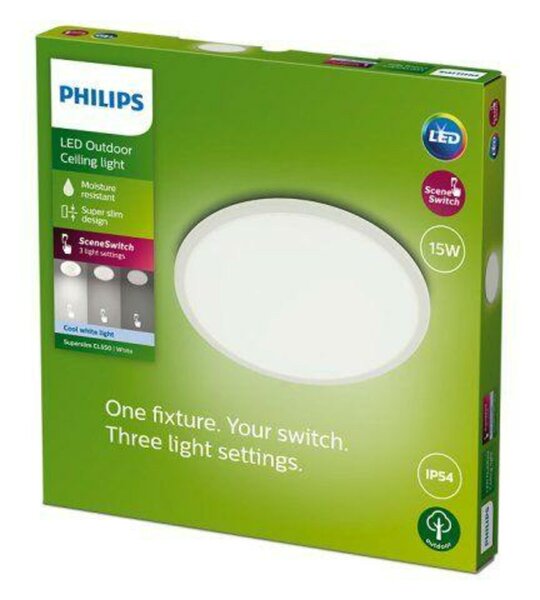 Philips Superslim CL550 venkovní přisazené LED svítidlo 15W 1500lm 4000K krokové stmívání IP54 25cm, bílé