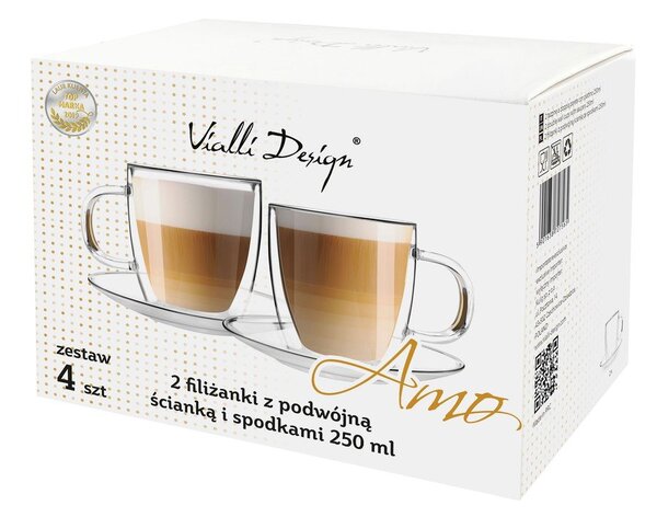 Sada 2 dvoustěnných skleněných šálků s podšálkem Vialli Design, 250 ml