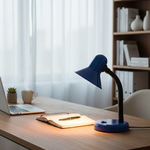 Stolní lampa Mentor, 1x modré stínítko, bl