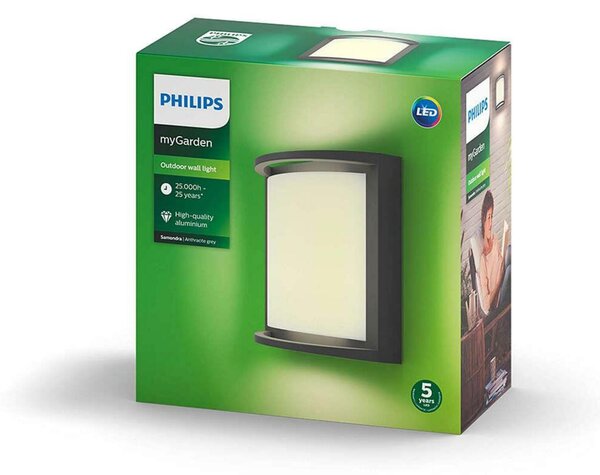 Philips LED Venkovní nástěnné svítidlo Samondra 17391/93/P0 antracit 2700K