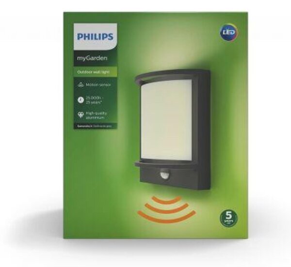 Philips LED Venkovní nástěnné svítidlo Samondra s pohybovým čidlem 17392/93/P0 antracitové 2700K