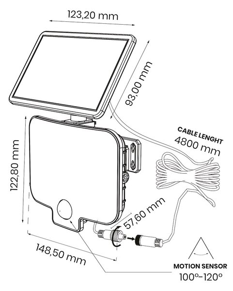 Exteriérové ​​solární nástěnné LED svítidlo Alex, 1x LED 5,5w, černá, pohybový senzor