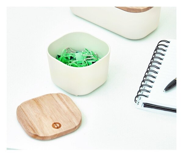 Bílý úložný box s víkem ze dřeva paulownia iDesign Eco, 9 x 9 cm