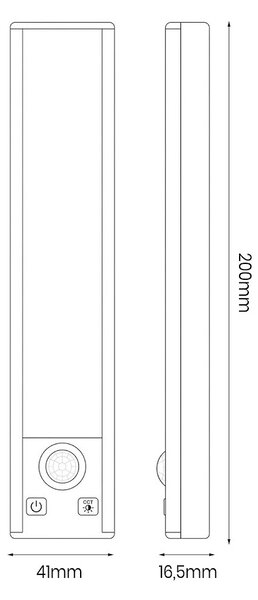 LED svítidlo Viro, 1x LED 1w, 3000-6500k, 3CCT, (20 cm), senzor pohybu a soumraku, w, sada 2ks