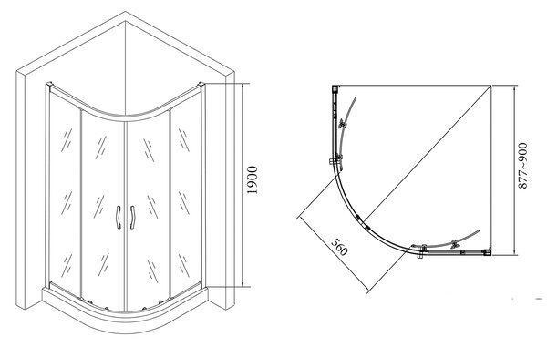 Gelco Gelco, AKCE čtvrtkruhová sprchová zástěna 900x900x1900mm, čiré sklo, AG4290