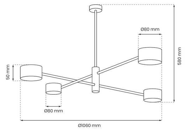 Stropní svítidlo Cross, 4x černé kovové stínítko, b/g, x