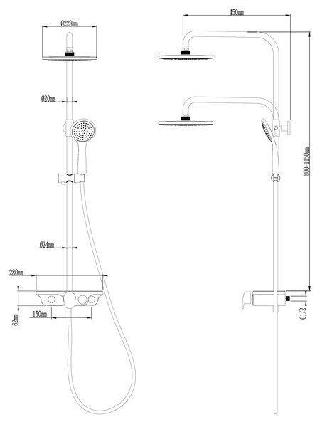 Aqualine Aqualine, MARCO sprchový sloup s pákovou baterií, bílá, SL100