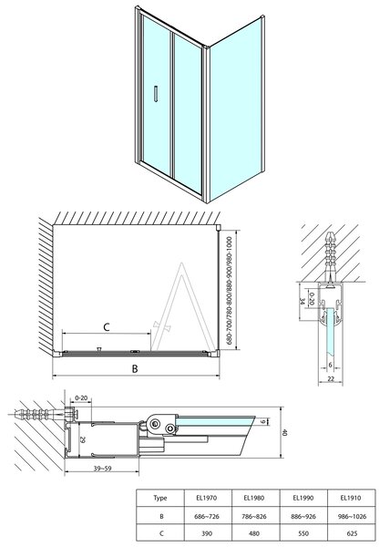 Polysan Polysan, EASY LINE čtvercová sprchová zástěna 700x700mm, skládací dveře, L/P varianta, čiré sklo, EL1970EL3115