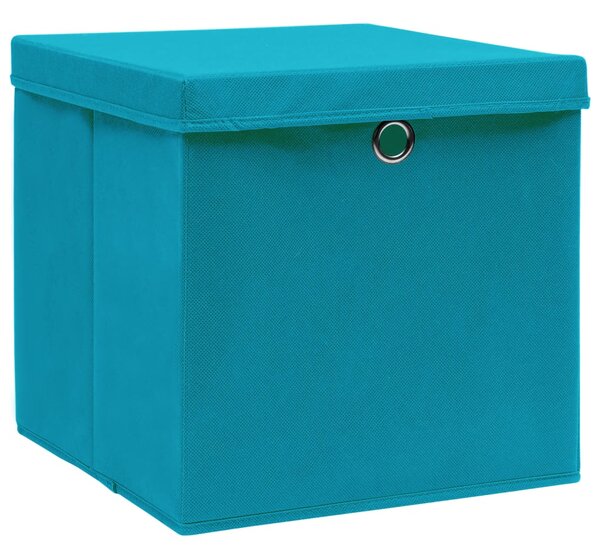 Úložné boxy s víky 10 ks bledě modré 32 x 32 x 32 cm textil