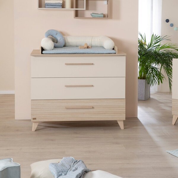 Krémová/v přírodní barvě dětská komoda v dekoru dubu s přebalovacím pultem 110x98x75 cm Sidney – Roba