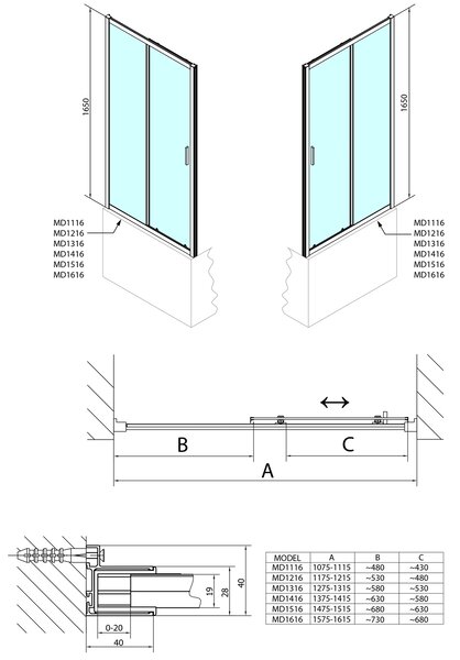 Polysan Polysan, DEEP sprchové dveře 1600x1650mm, čiré sklo, MD1616