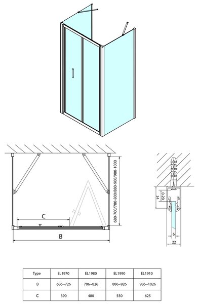 Polysan Polysan, EASY sprchový kout tři stěny 800x800mm, skládací dveře, L/P varianta, čiré sklo, EL1980EL3215EL3215
