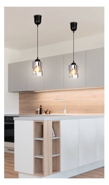 Černé závěsné svítidlo se skleněným stínidlem ø 10 cm Felis – Candellux Lighting