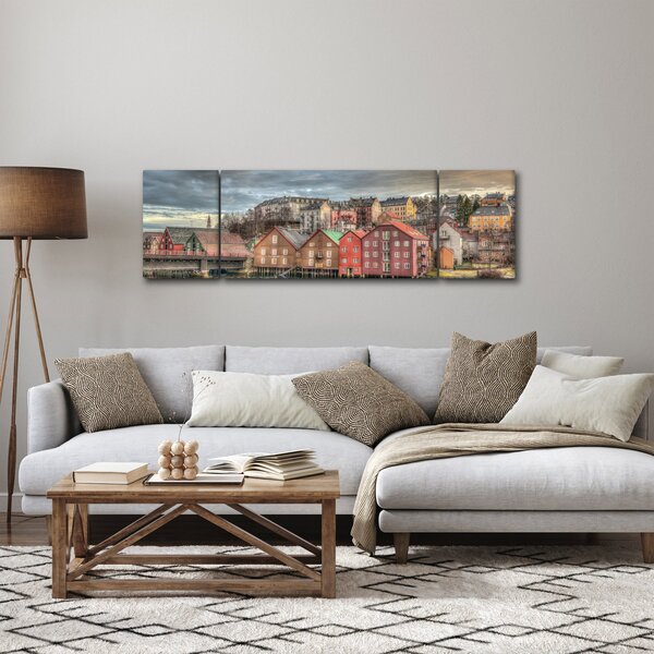 Obraz - Domy u řeky (170x50 cm)