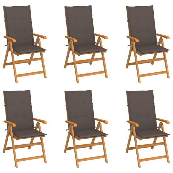 Skládací židle 6 ks s polštáři v barvě taupe, masivní teak 3065568