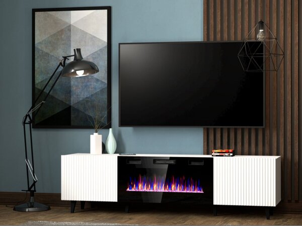 TV stolek Sinenko 180 s krbem, Barva: bílá / bílá + černý, Krb: černý Mirjan24 5903211138638