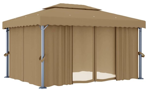 Altán se závěsy 4 x 3 m taupe hliník 3067050