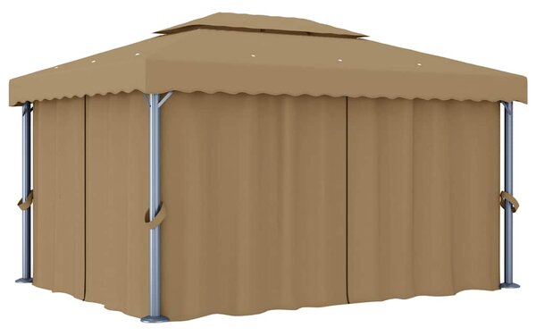 Altán se závěsy 4 x 3 m taupe hliník 3067050