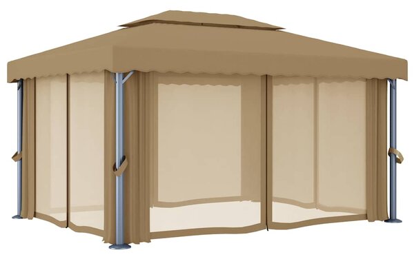Altán se závěsy 4 x 3 m taupe hliník 3067050