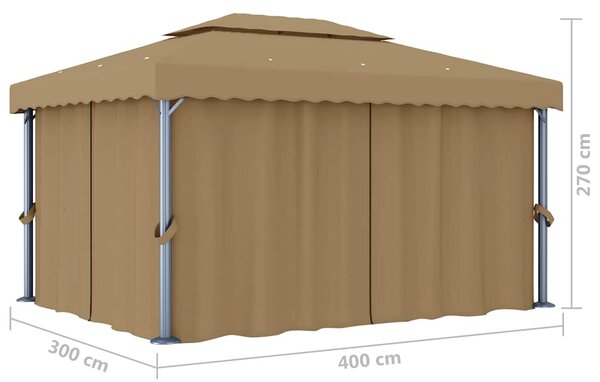 Altán se závěsy 4 x 3 m taupe hliník 3067050