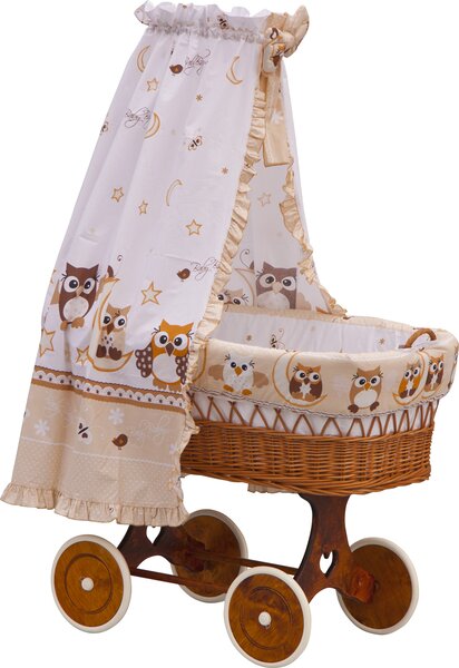 Proutěný košík na miminko s nebesy Scarlett Sovička - béžová Mdum
