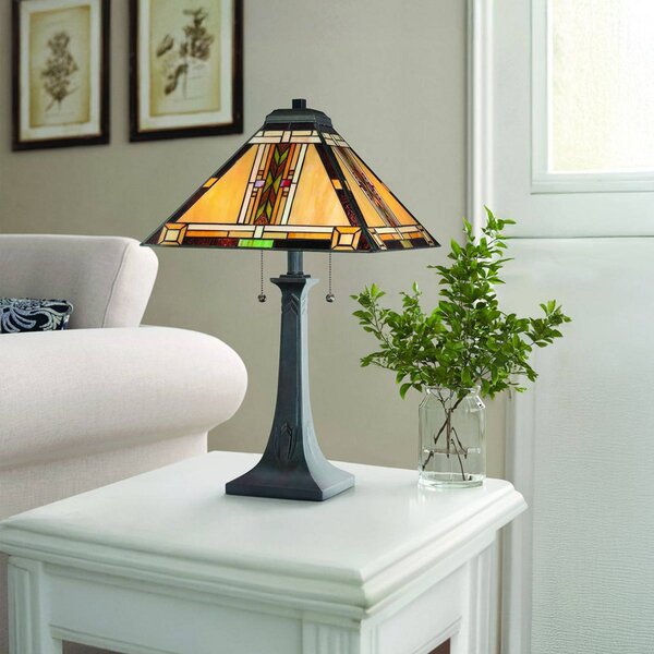 QUOIZEL Stolní lampa Navajo, styl Tiffany, ocel, sklo, vícebarevná, Vícebarevná, Obývací pokoj / jídelna, kov, Tiffany