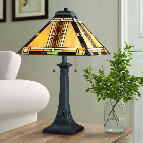 QUOIZEL Stolní lampa Navajo, styl Tiffany, ocel, sklo, vícebarevná, Vícebarevná, Obývací pokoj / jídelna, kov, Tiffany